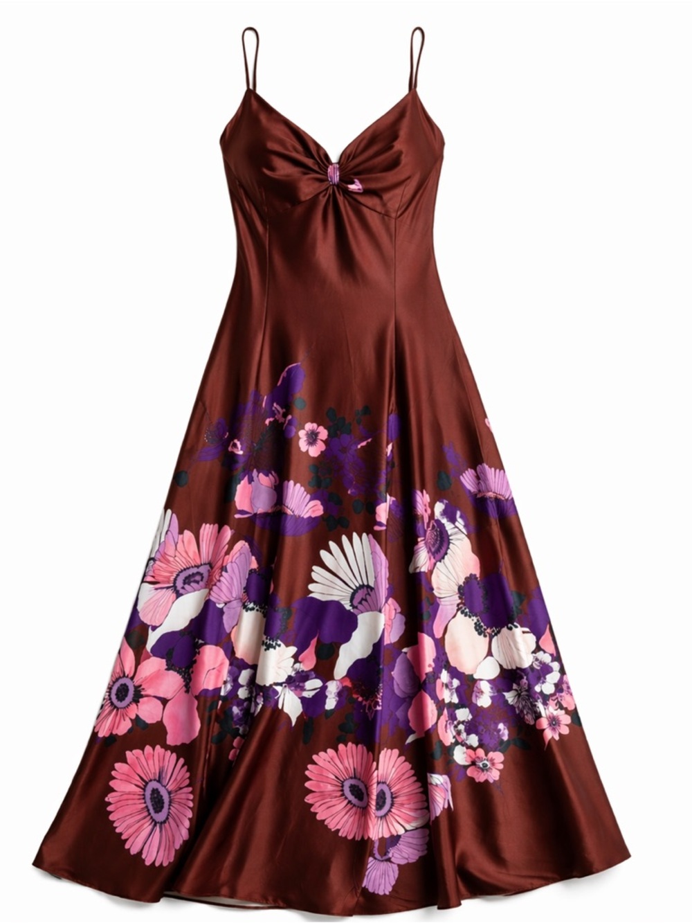 Express Satin Resort Maxi Dress Brown Pink Size L NWT